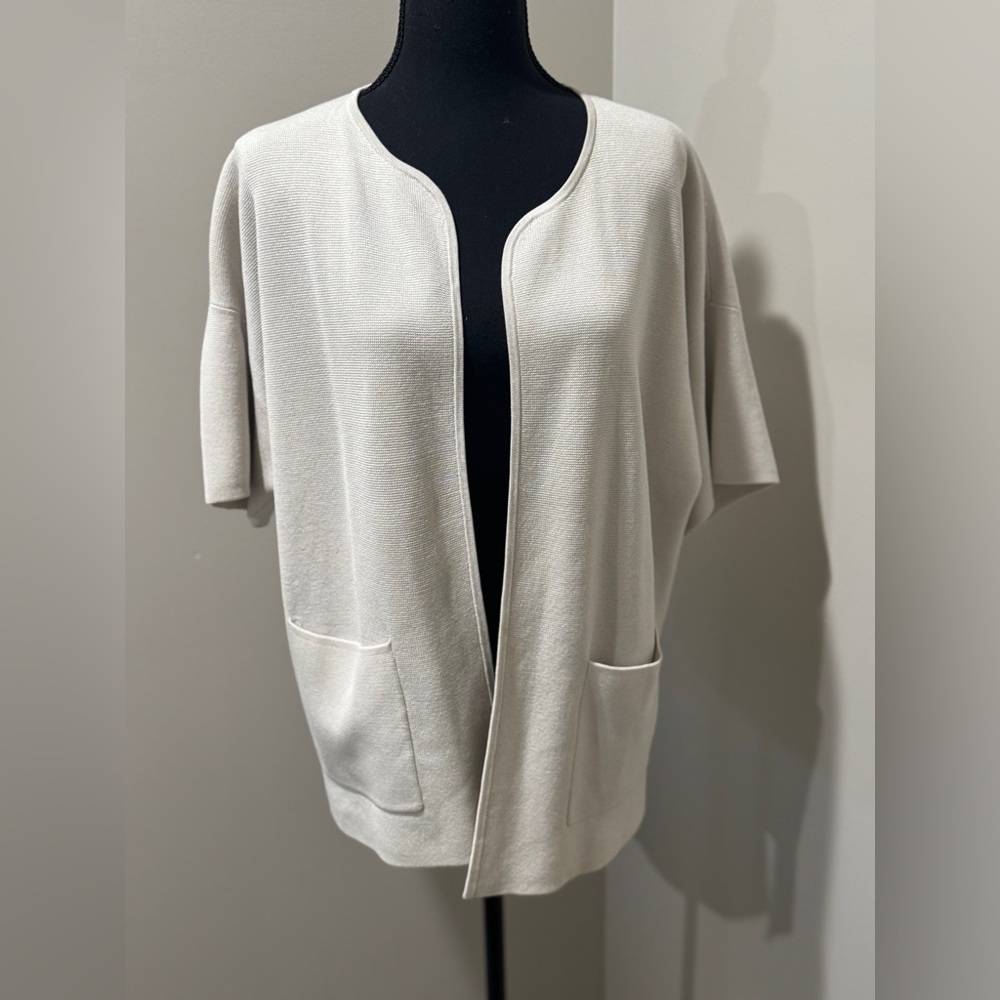 Eileen Fisher Light Cream Knit Cardigan coastal‎ calm modern classic Size Small